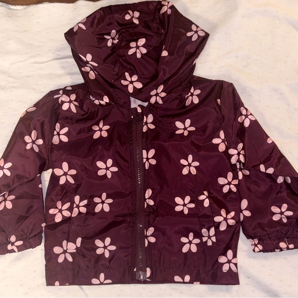 Girls Burgundy Floral Hooded Jacket